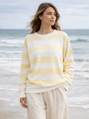 Zara Style Yellow Stripe Sweater | Coastal Spring Knit | Relaxed Fit XL